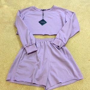 High waisted shorts and crop sweatshirt set